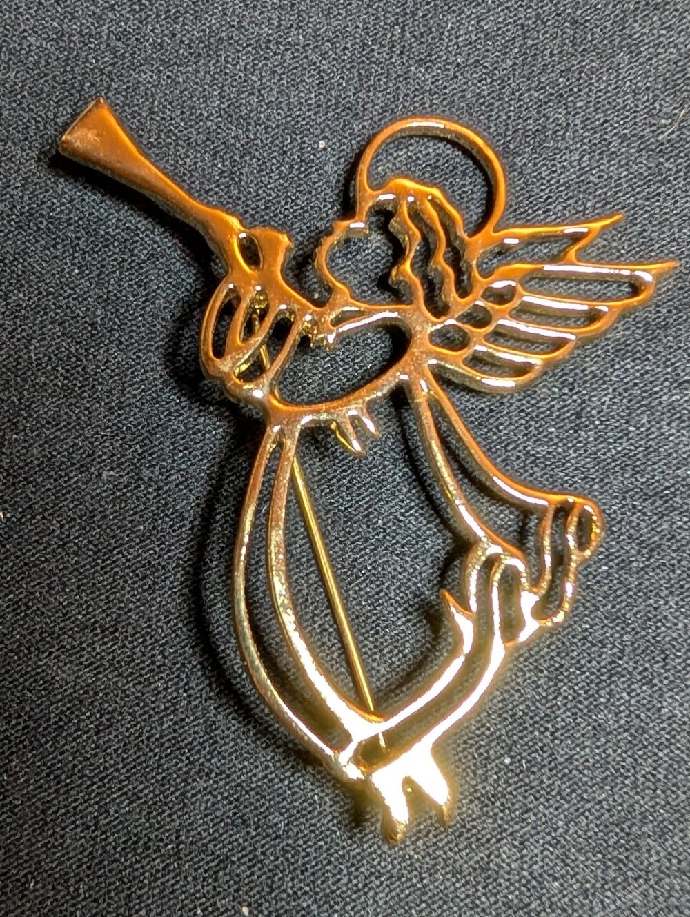 Gold Angel Trumpet Pin Brooch
